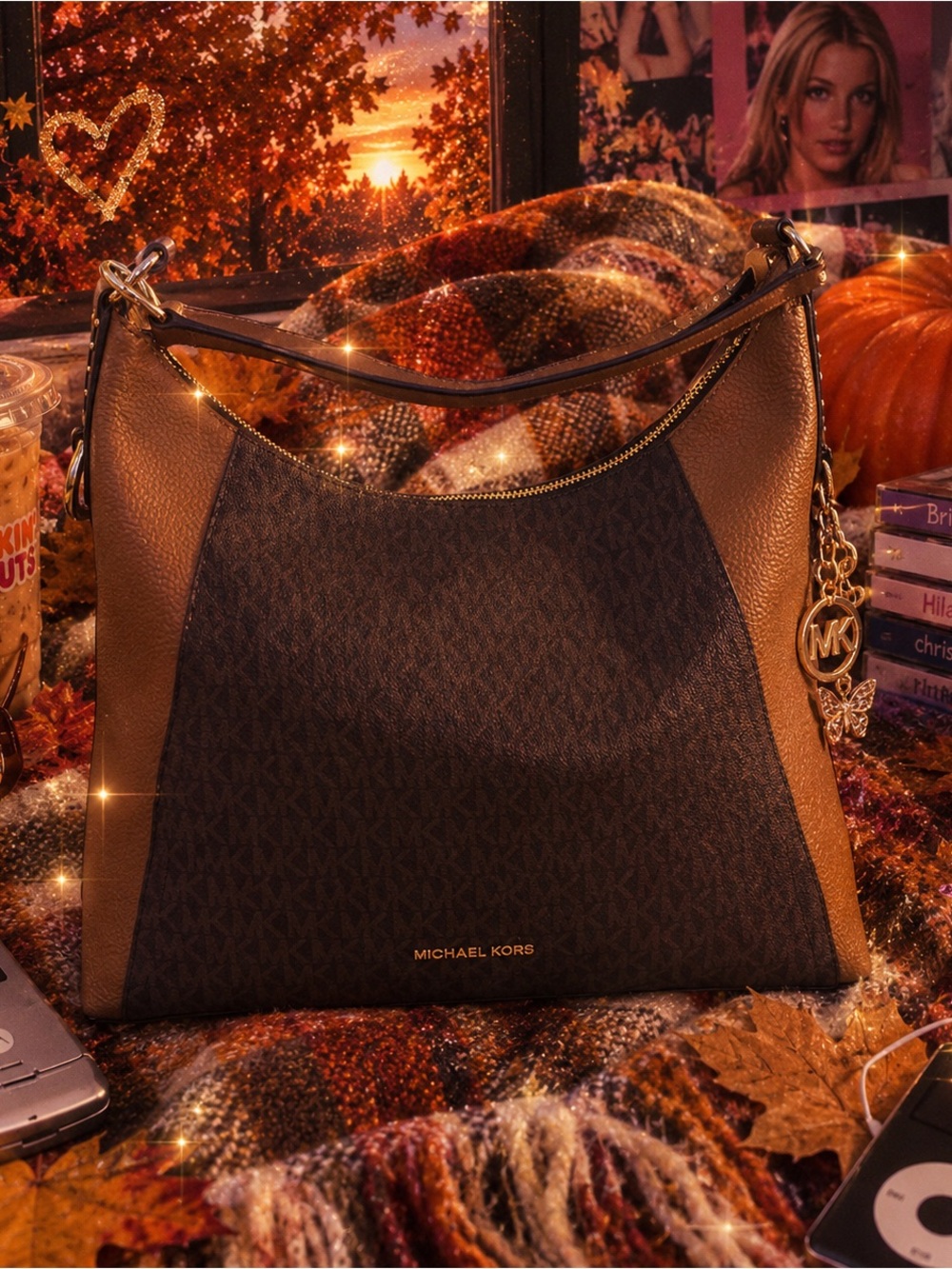Michael Kors Brown and Tan Signature Shoulder Hobo